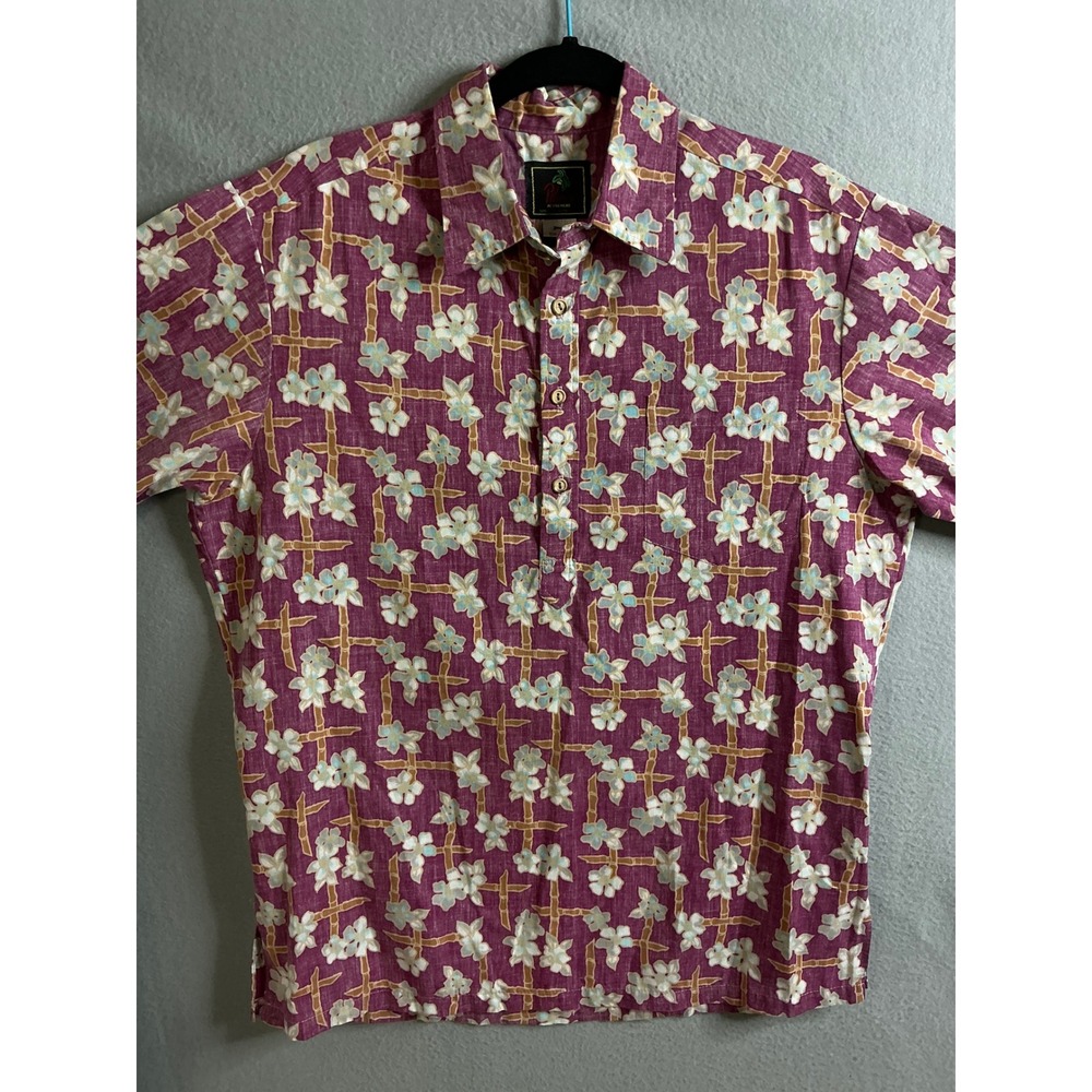 Palms Button Up Men's Large Floral Hawaiian Shirt‎ Short Sleeve Casual